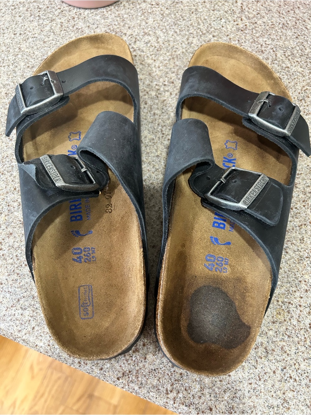 Birkenstock Genuine Leather Black Two-Strap Suede Sandals Women’s 40